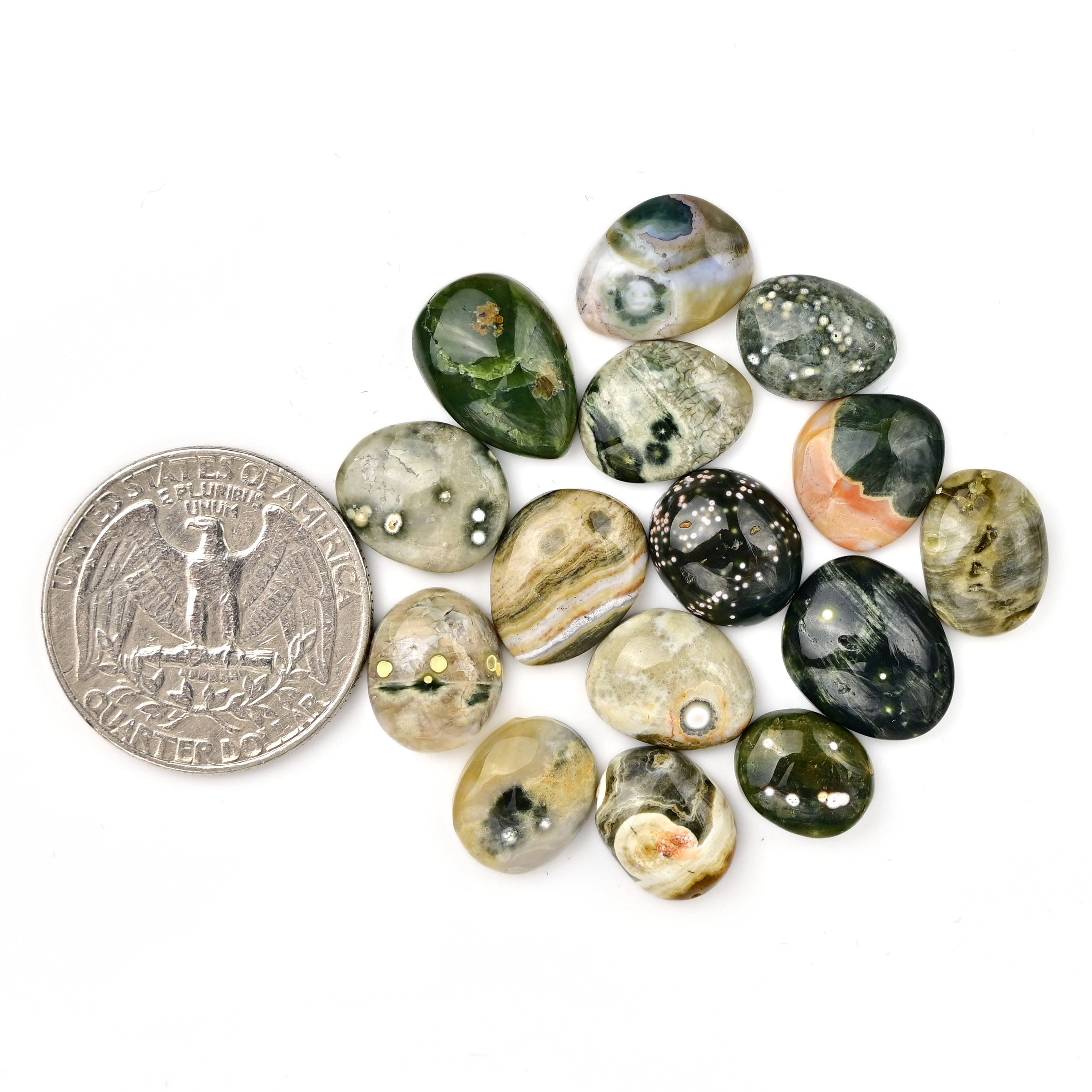 Natural Ocean Jasper Smooth Cabochons | Freeform Shape Gemstones For Jewelry - 15 Pieces