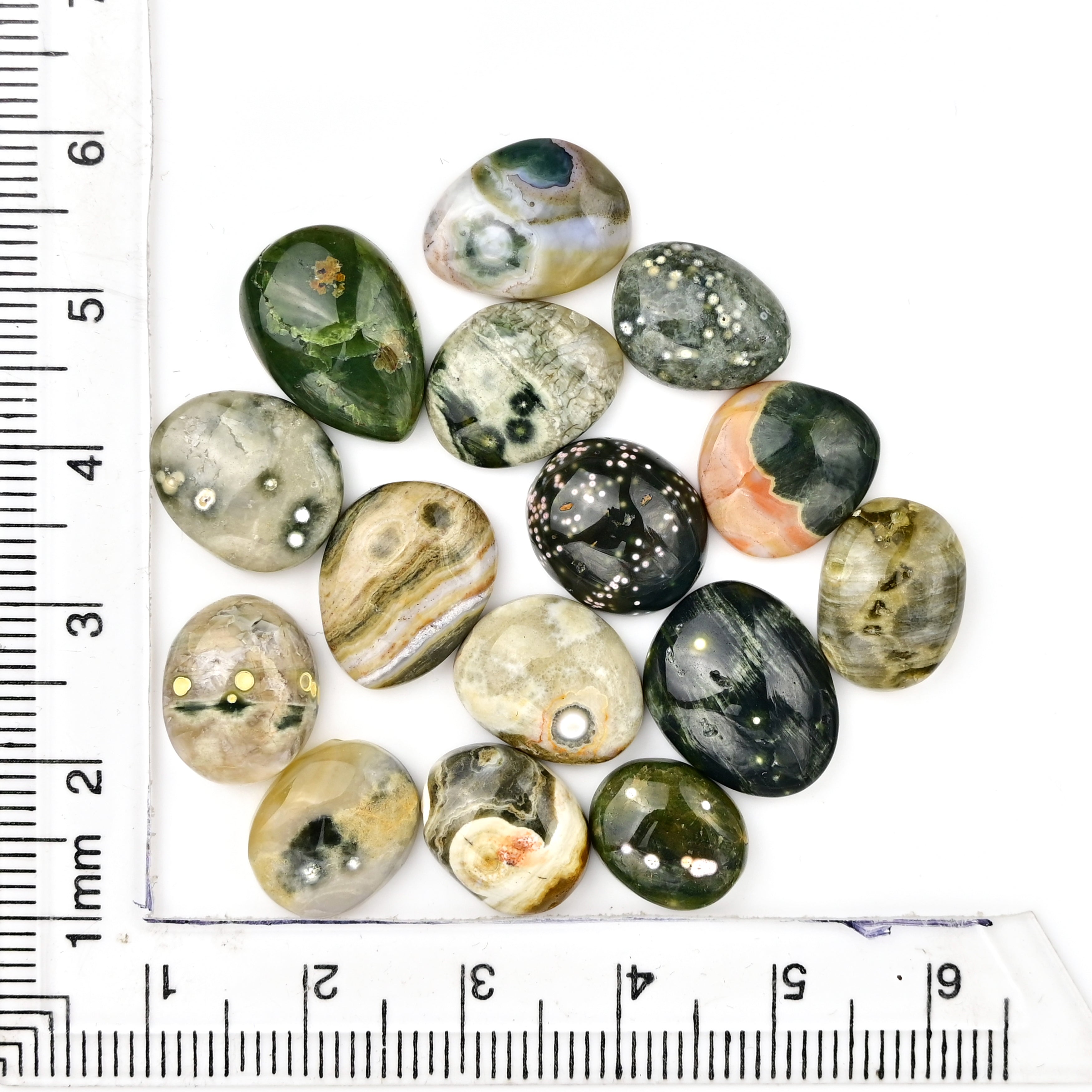 Natural Ocean Jasper Smooth Cabochons | Freeform Shape Gemstones For Jewelry - 15 Pieces