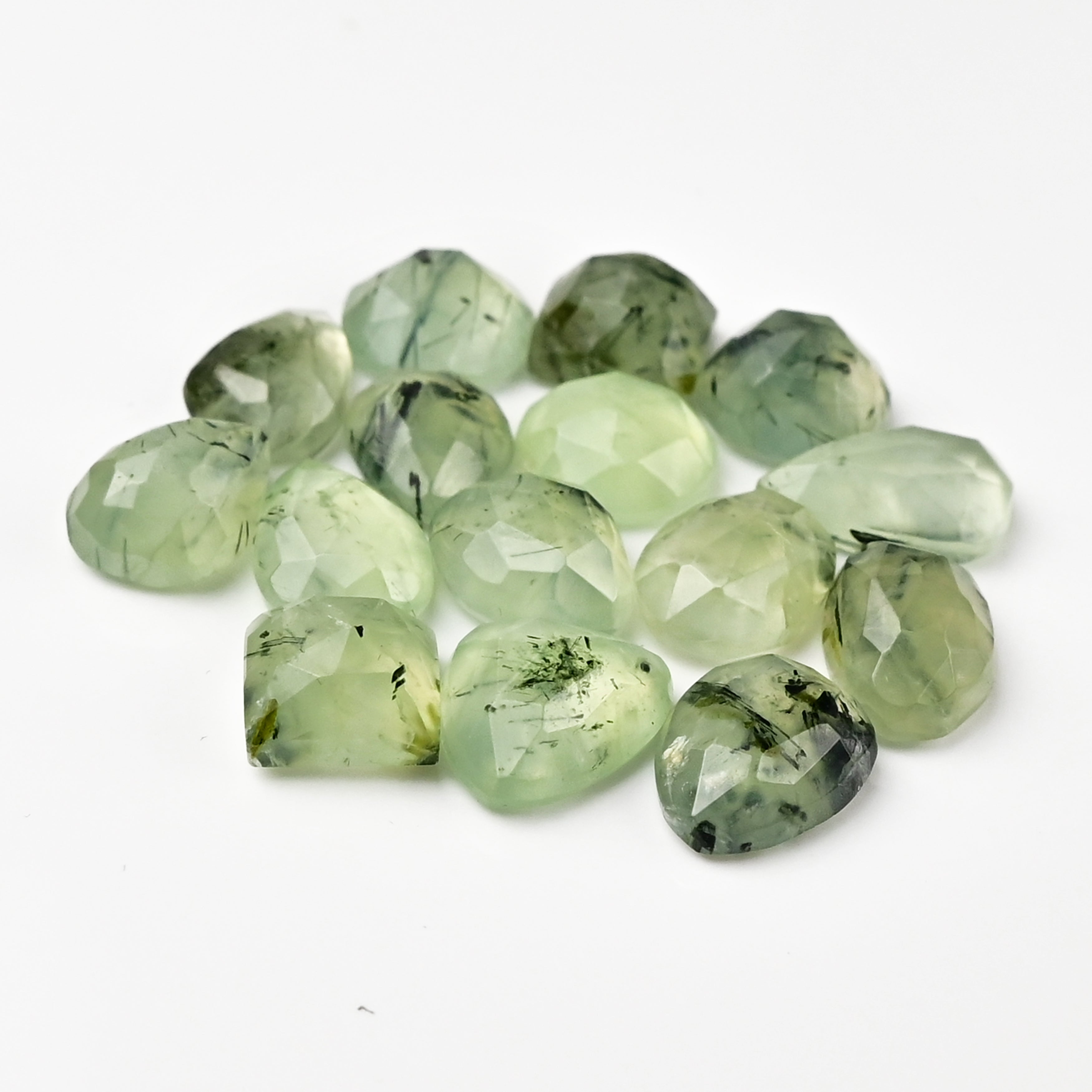 Prehnite Rosecut Cabochons | Freeform Flat Back Gemstones for Jewelry Making - 15 Pieces