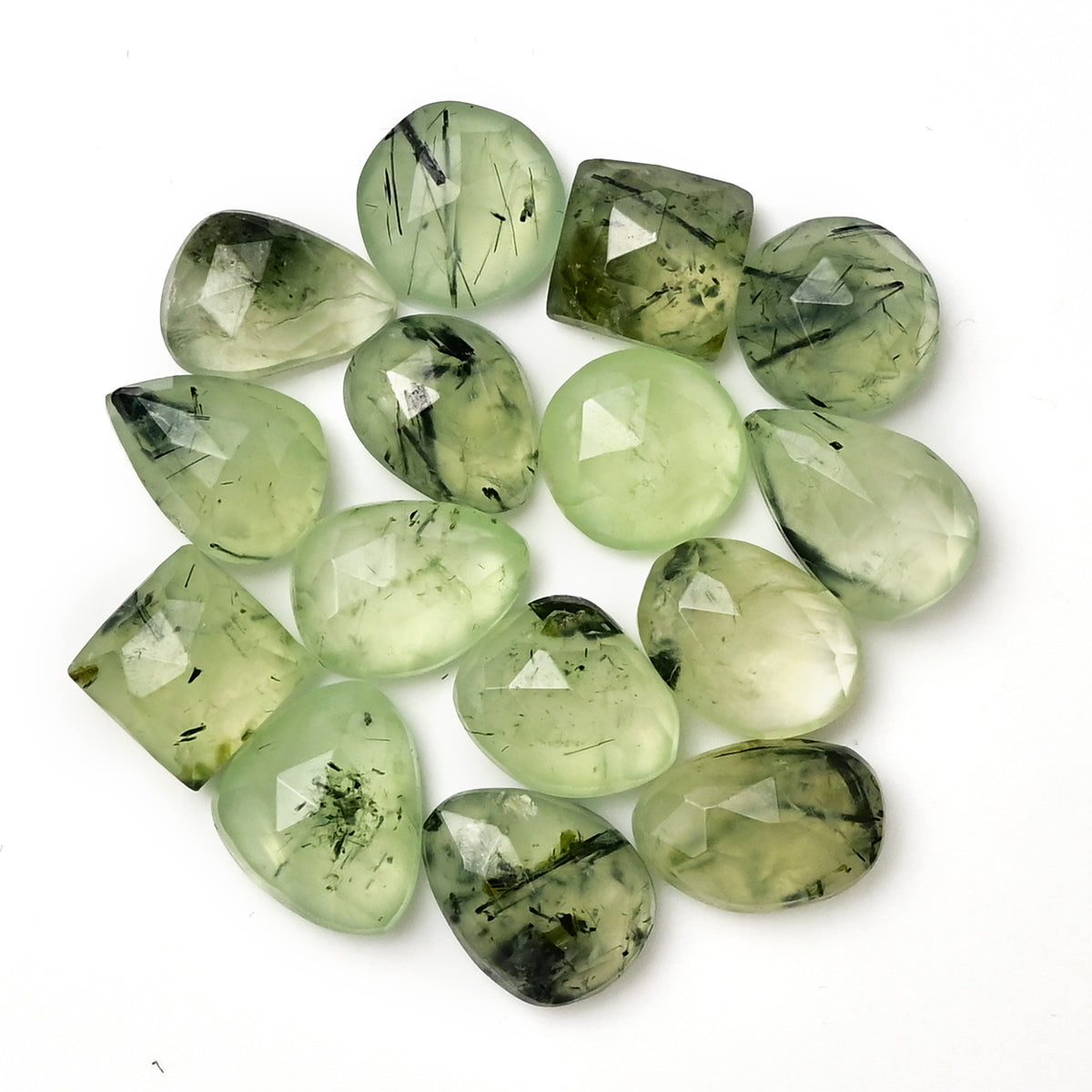 Prehnite Rosecut Cabochons | Freeform Flat Back Gemstones for Jewelry Making - 15 Pieces