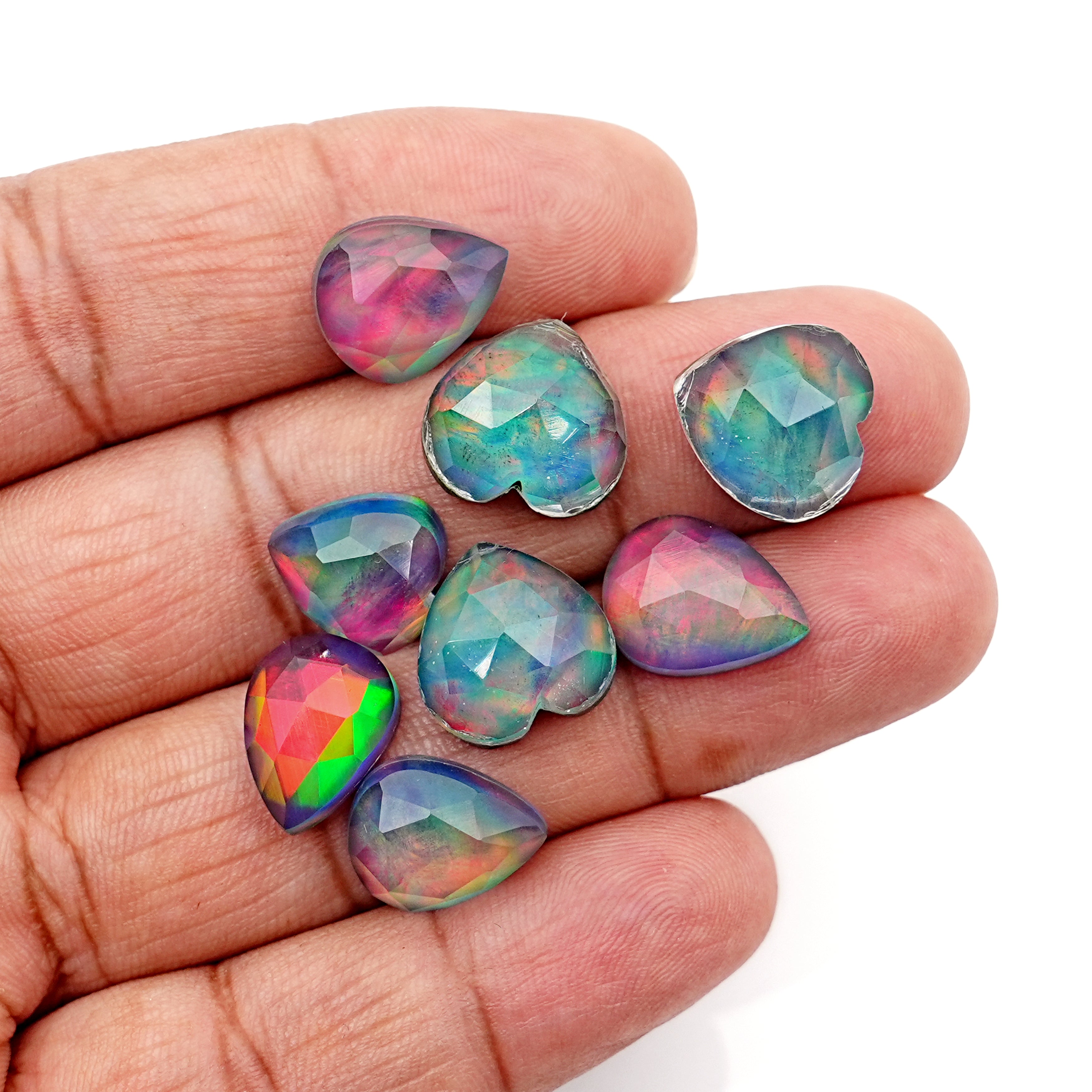 Aurora Opal Doublet Rosecut Cabochons | Mix-Shaped Gemstone for Statement Jewelry - 8 Pieces
