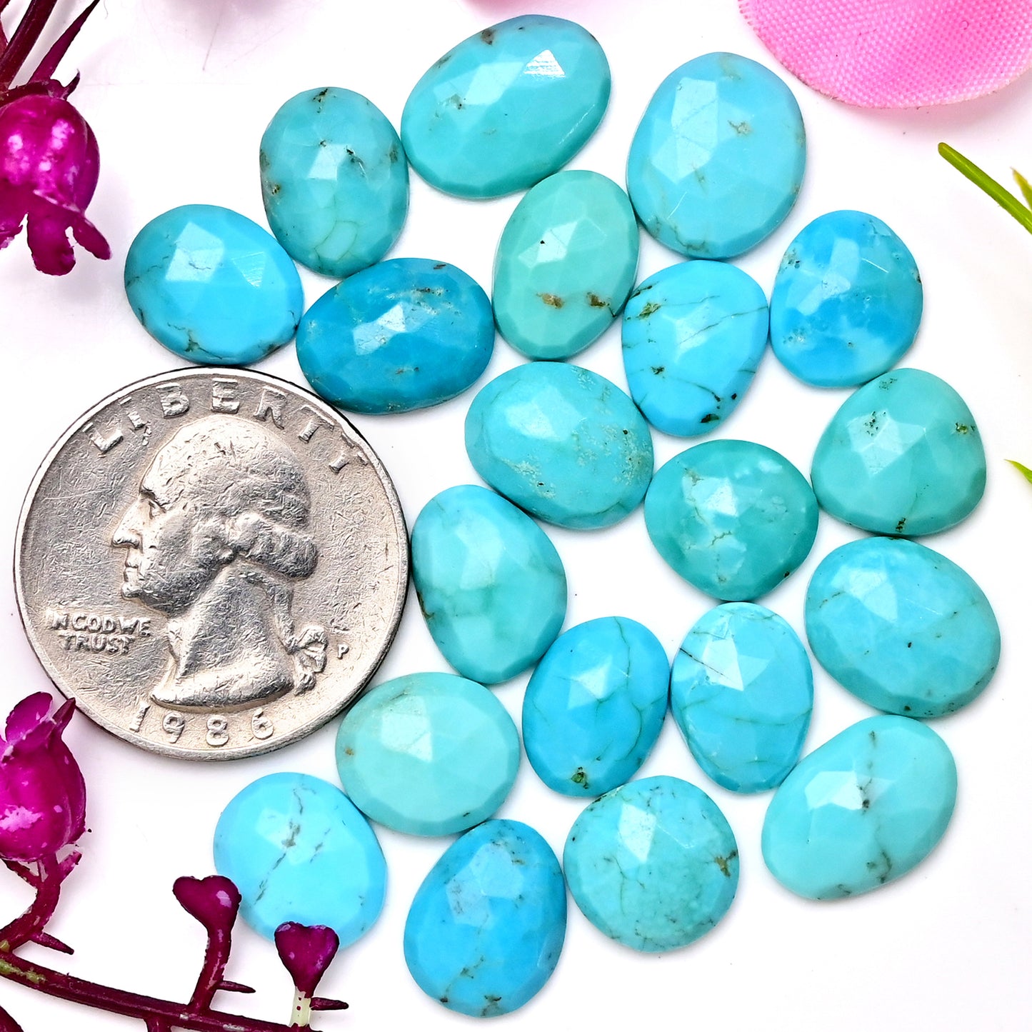 54.3cts Kingman Turquoise Rosecut Freeform shape 9x11 - 11x13mm AA Grade Gemstone Parcel - Total 20 pcs