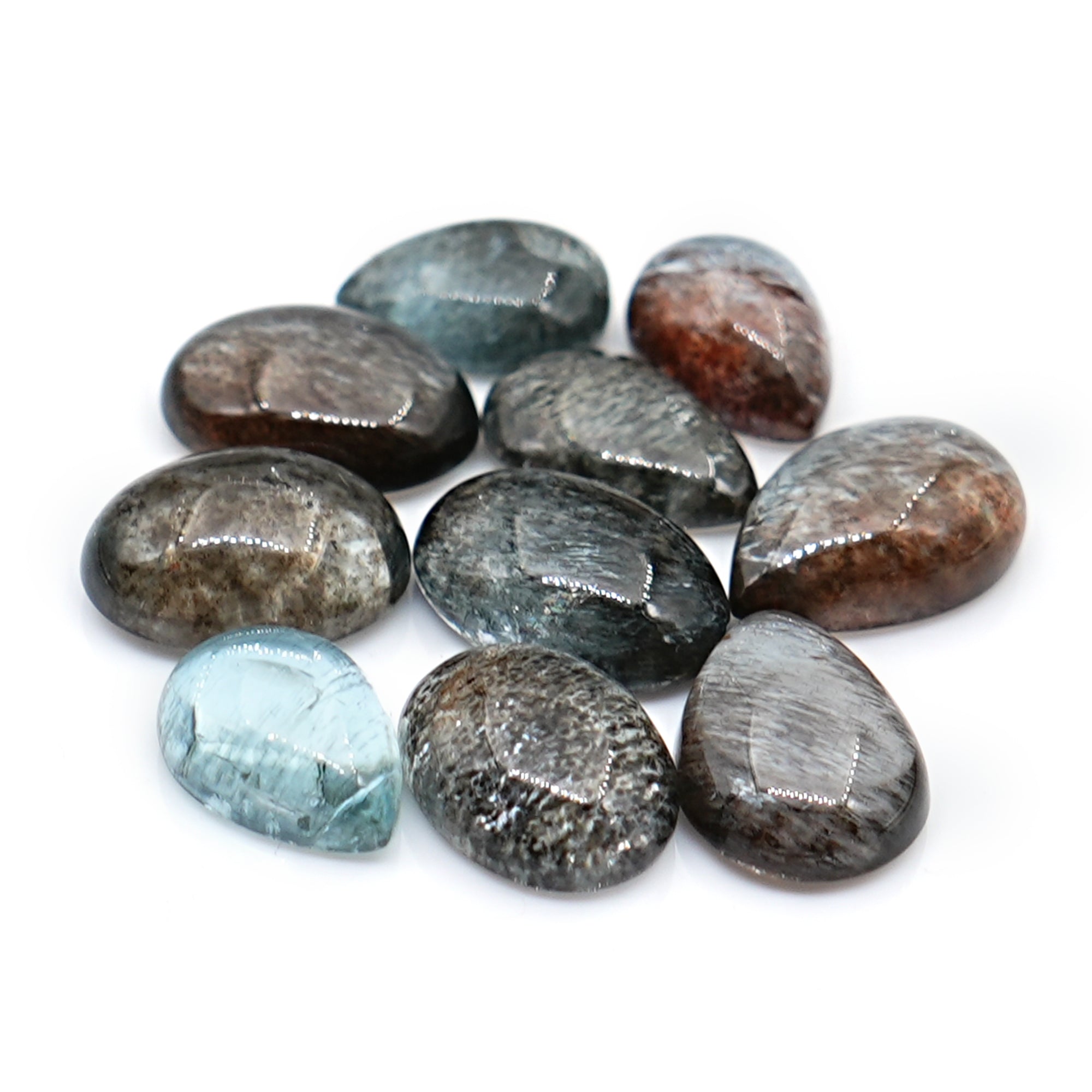 Moss Aquamarine Cabochons | Freefom Polished Gemstones for Jewelry Making - 10 Pieces