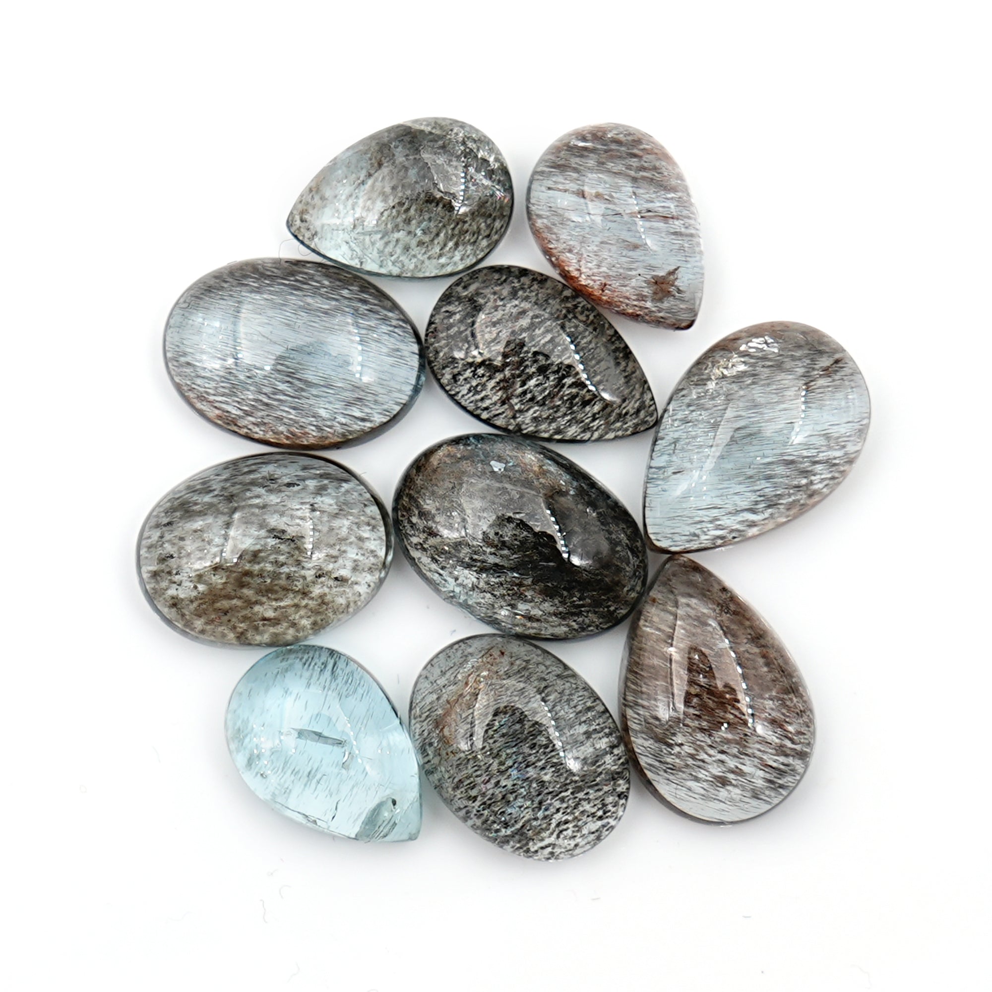 Moss Aquamarine Cabochons | Freefom Polished Gemstones for Jewelry Making - 10 Pieces