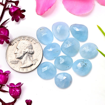 57,6 ct natürlicher Aquamarin, facettierte Cabochons, 10 x 13 mm – 14 x 17 mm, Freiform, Edelsteinpaket der Güteklasse AA, insgesamt 11 Stück