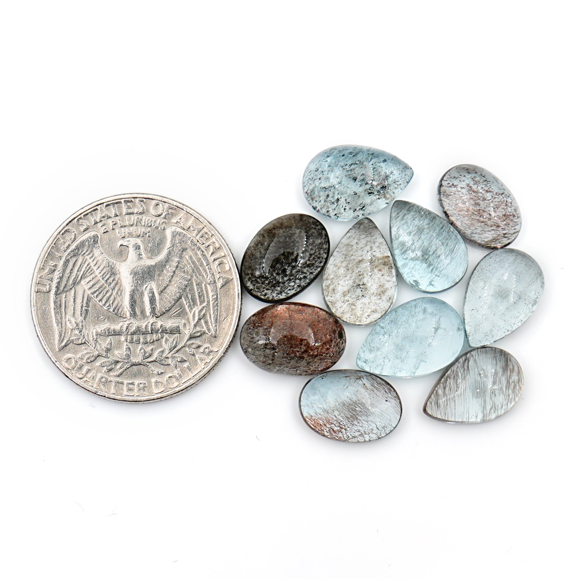 Moss Aquamarine Freeform Cabochons | Natural Blue-Green Gemstones for Jewelry Making - 10 Pieces