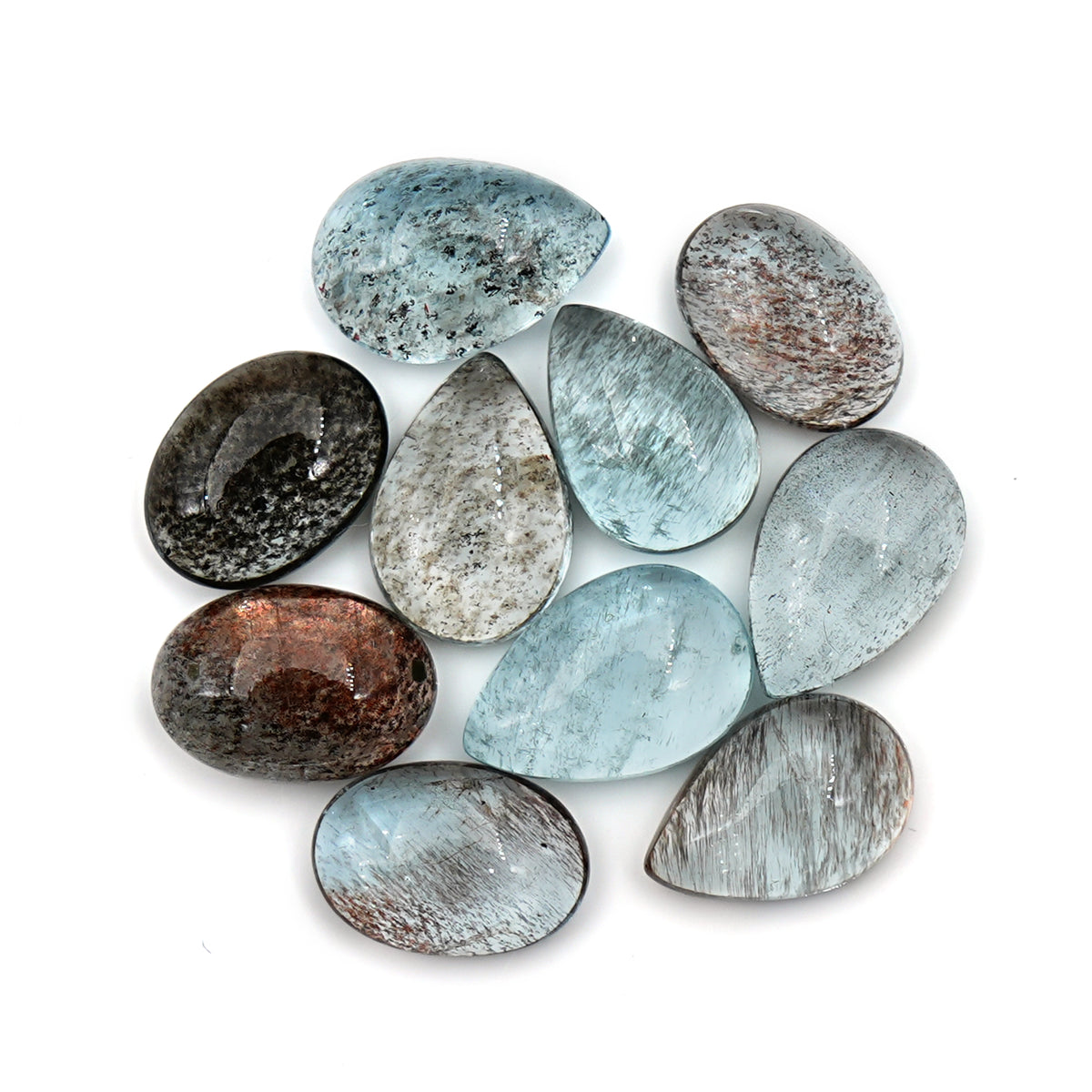 Moss Aquamarine Freeform Cabochons | Natural Blue-Green Gemstones for Jewelry Making - 10 Pieces