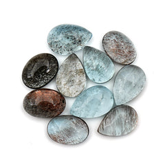 Moss Aquamarine Freeform Cabochons | Natural Blue-Green Gemstones for Jewelry Making - 10 Pieces
