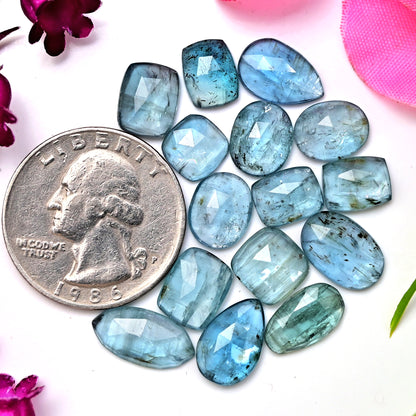 35,45 ct. Aquamarin-Kyanit, 6 x 12 mm, Rosenschliff, Baguetteform, Edelsteinklasse AA, Paket – insgesamt 15 Stück.