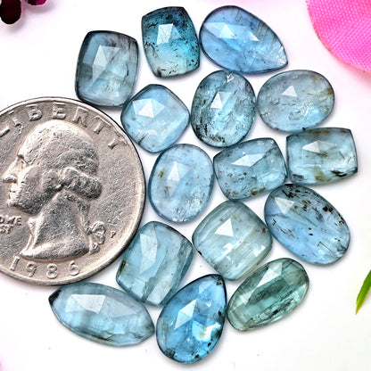 35,45 ct. Aquamarin-Kyanit, 6 x 12 mm, Rosenschliff, Baguetteform, Edelsteinklasse AA, Paket – insgesamt 15 Stück.