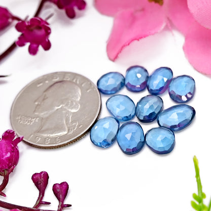 10pcs Natural London Blue Topaz Rosecut Cabochon 6x9mm - 7x10mm Free Form Shape Wholesale Lot Loose Gemstone For making Jewelry and Ring