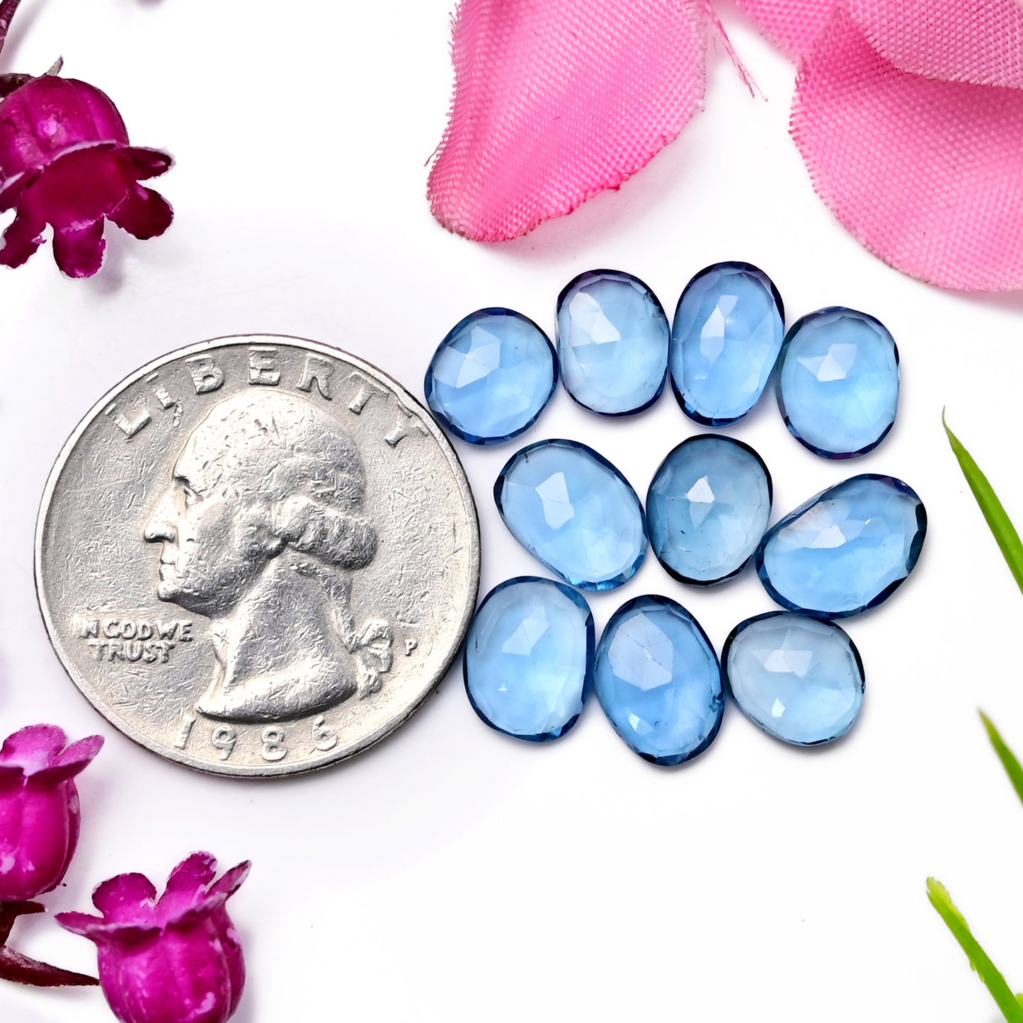 10pcs Natural London Blue Topaz Rosecut Cabochon 6x9mm - 7x10mm Free Form Shape Wholesale Lot Loose Gemstone For making Jewelry and Ring