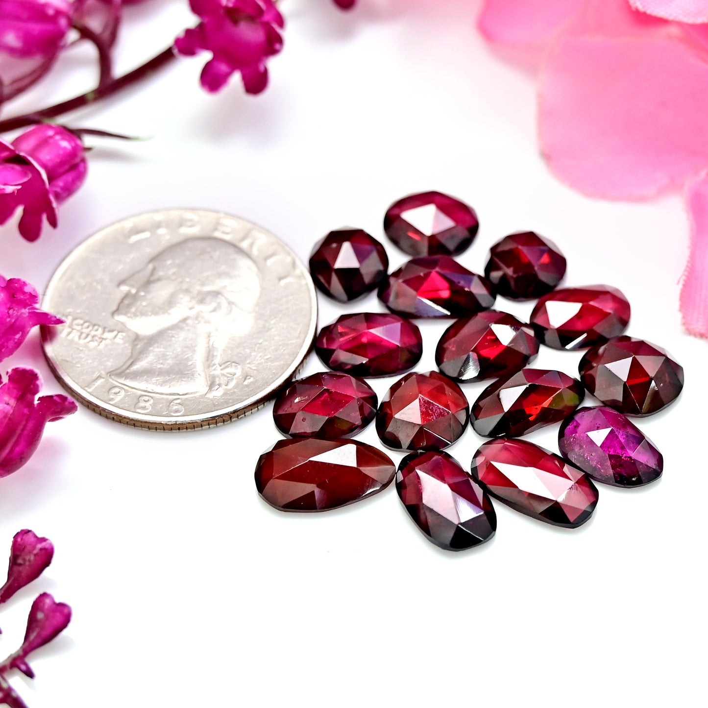 32.7cts Rhodolite Garnet Rosecut Cabochon Freeform Shape 6x11 - 7x12mm AA Grade Gemstone Parcel - Total 15 Pcs