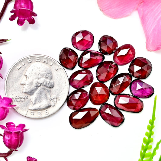 32.7cts Rhodolite Garnet Rosecut Cabochon Freeform Shape 6x11 - 7x12mm AA Grade Gemstone Parcel - Total 15 Pcs