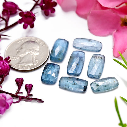 35,45 ct. Aquamarin-Kyanit, 6 x 12 mm, Rosenschliff, Baguetteform, Edelsteinklasse AA, Paket – insgesamt 15 Stück.