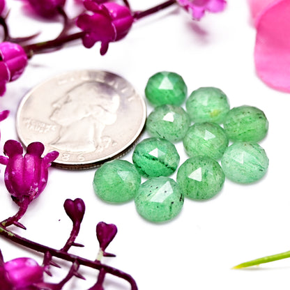 21.1cts Green Strawberry Quartz Rosecut Cabochon Round Shape 8X8mm AA Grade Gemstone Parcel - Total 10 Pcs