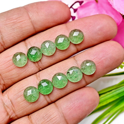 21.1cts Green Strawberry Quartz Rosecut Cabochon Round Shape 8X8mm AA Grade Gemstone Parcel - Total 10 Pcs