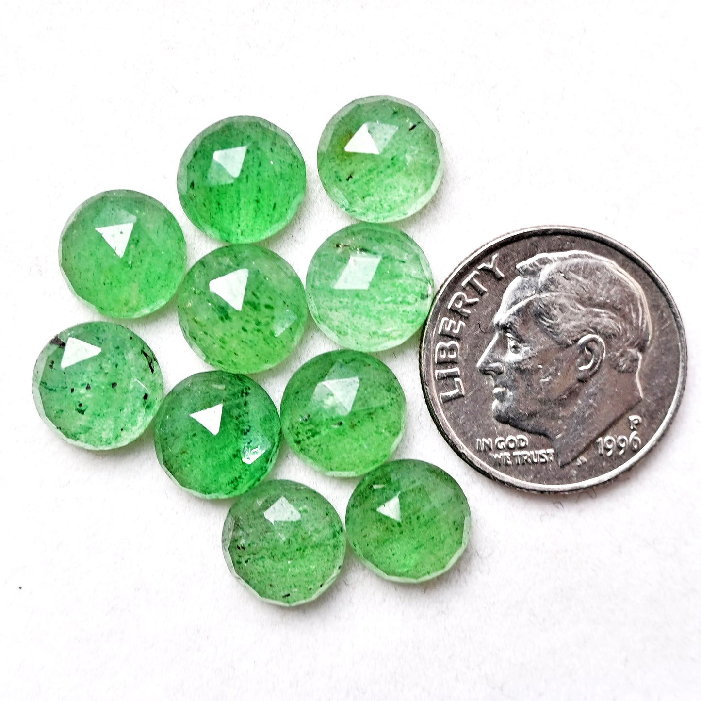 21.1cts Green Strawberry Quartz Rosecut Cabochon Round Shape 8X8mm AA Grade Gemstone Parcel - Total 10 Pcs