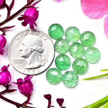 21.1cts Green Strawberry Quartz Rosecut Cabochon Round Shape 8X8mm AA Grade Gemstone Parcel - Total 10 Pcs