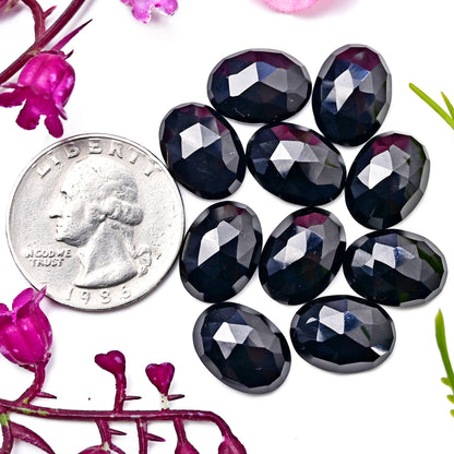 41,90 ct Schwarzer Onyx-Rosenschliff-Cabochon 7 x 10 mm – 9 x 14 mm, Edelsteinpaket der Güteklasse AA, insgesamt 15 Stück