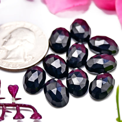 41,90 ct Schwarzer Onyx-Rosenschliff-Cabochon 7 x 10 mm – 9 x 14 mm, Edelsteinpaket der Güteklasse AA, insgesamt 15 Stück