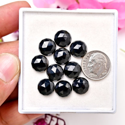 41,90 ct Schwarzer Onyx-Rosenschliff-Cabochon 7 x 10 mm – 9 x 14 mm, Edelsteinpaket der Güteklasse AA, insgesamt 15 Stück