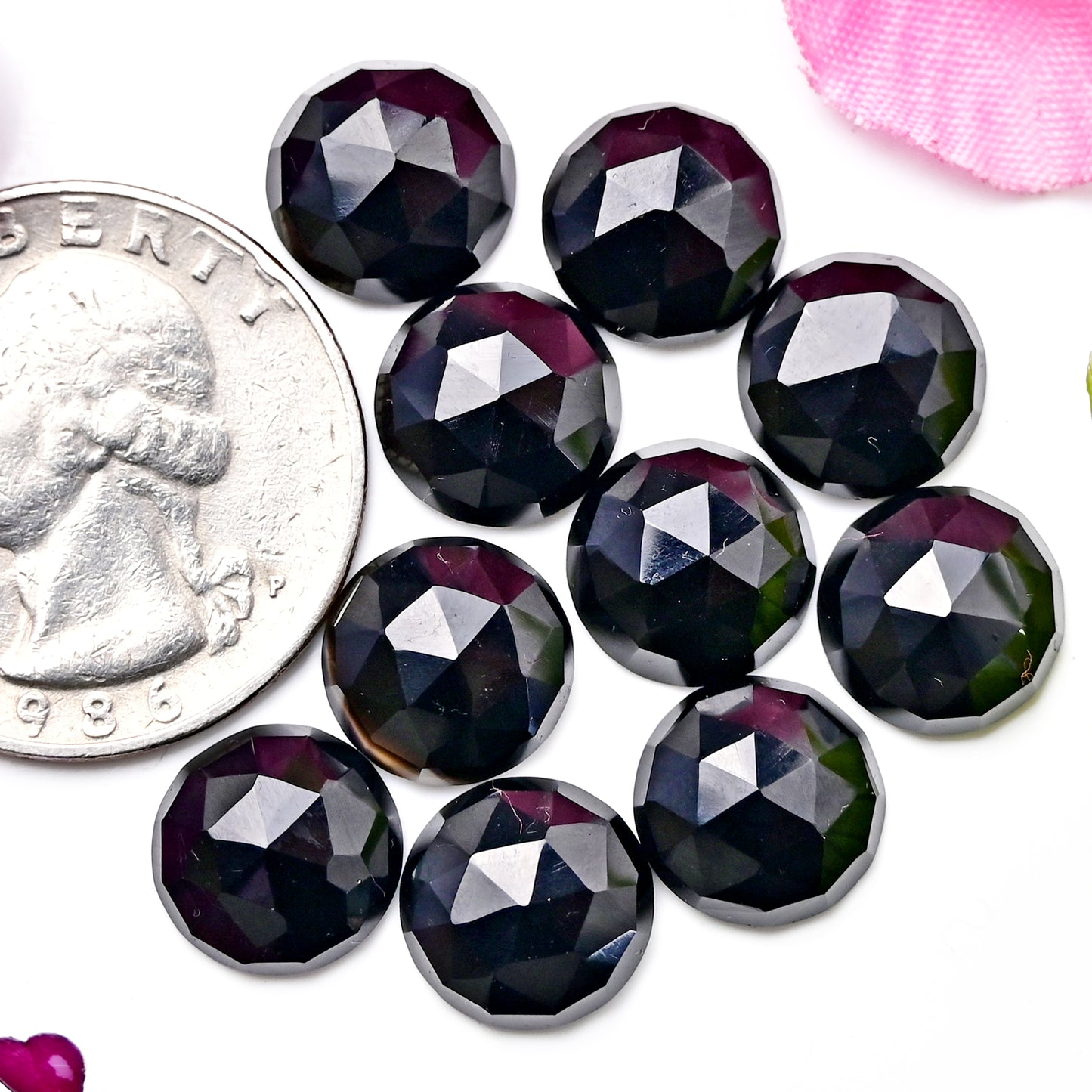 41,90 ct Schwarzer Onyx-Rosenschliff-Cabochon 7 x 10 mm – 9 x 14 mm, Edelsteinpaket der Güteklasse AA, insgesamt 15 Stück