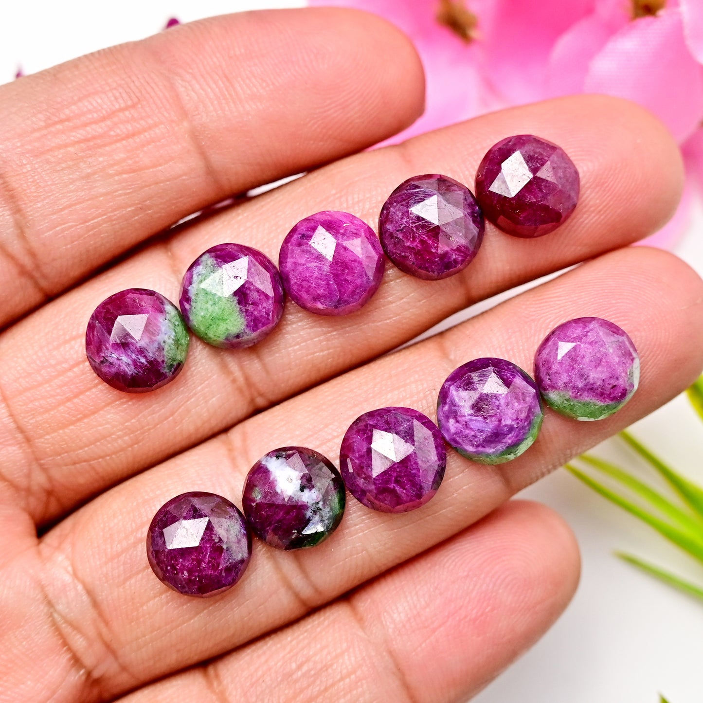 46.3cts Ruby Zoisite Rose Cut Round Shape 10X10mm AA Grade Gemstone Parcel - Total 10 Pcs