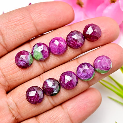 46.3cts Ruby Zoisite Rose Cut Round Shape 10X10mm AA Grade Gemstone Parcel - Total 10 Pcs