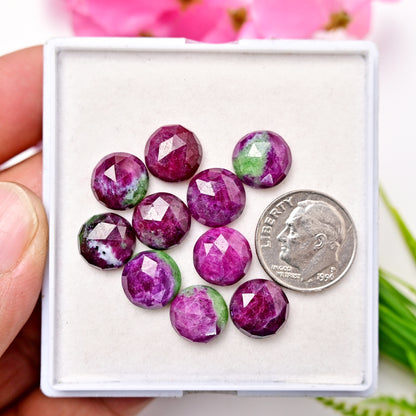 46.3cts Ruby Zoisite Rose Cut Round Shape 10X10mm AA Grade Gemstone Parcel - Total 10 Pcs