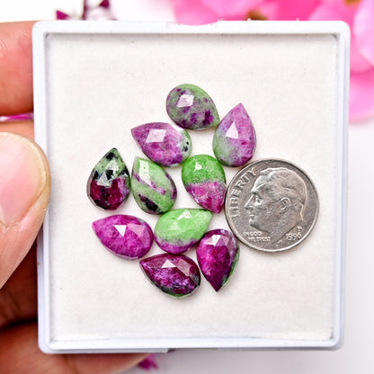 35cts Ruby Zoisite Rose Cut Pear Shape 8X12mm AA Grade Gemstone Parcel - Total 10 Pcs