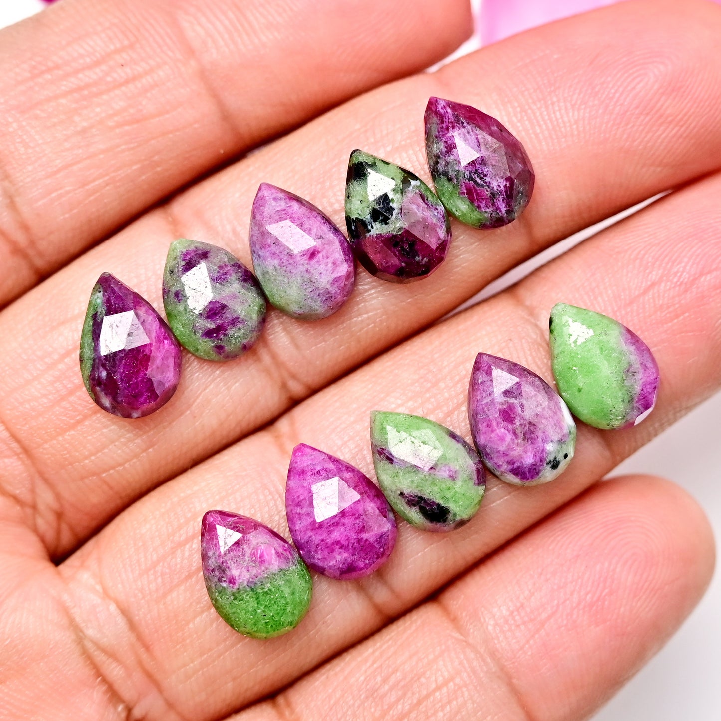 35cts Ruby Zoisite Rose Cut Pear Shape 8X12mm AA Grade Gemstone Parcel - Total 10 Pcs