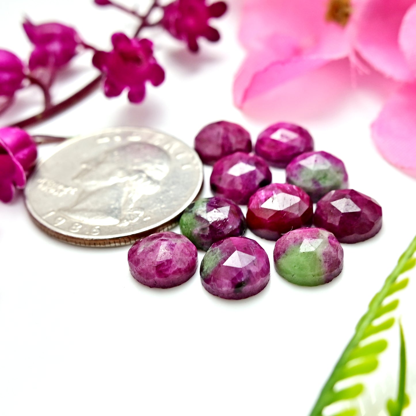 30.5cts Ruby Zoisite Rose Cut Round Shape  8X8mm AA Grade Gemstone Parcel - Total 10 Pcs