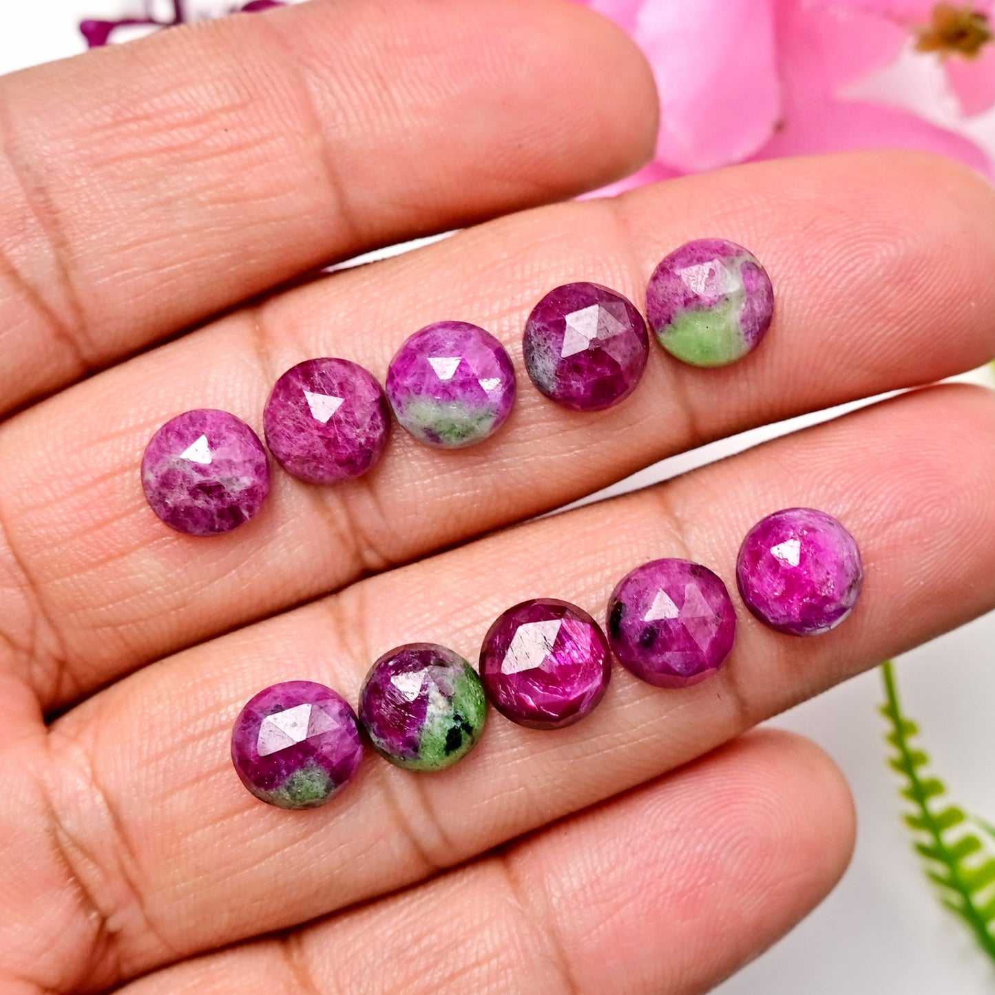 30.5cts Ruby Zoisite Rose Cut Round Shape  8X8mm AA Grade Gemstone Parcel - Total 10 Pcs