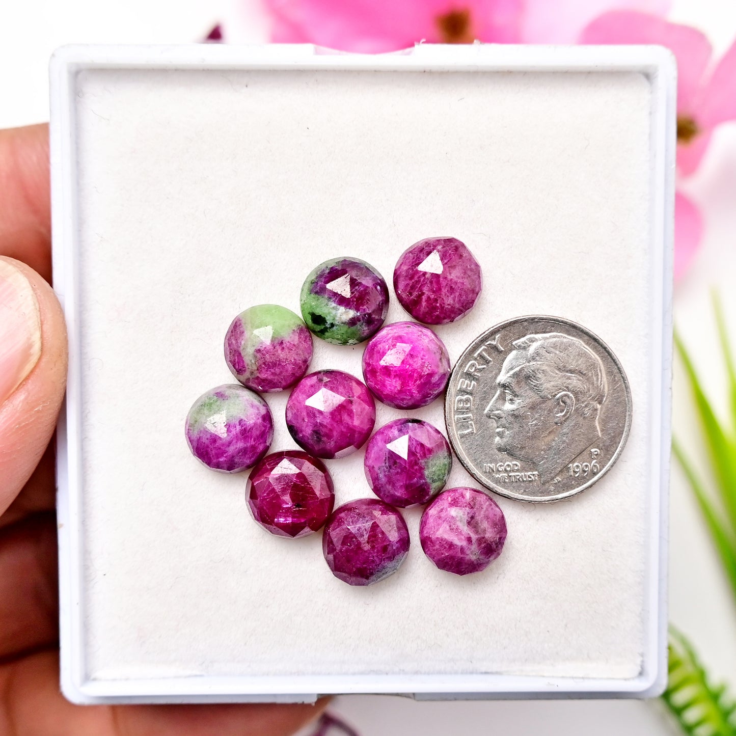 30.5cts Ruby Zoisite Rose Cut Round Shape  8X8mm AA Grade Gemstone Parcel - Total 10 Pcs