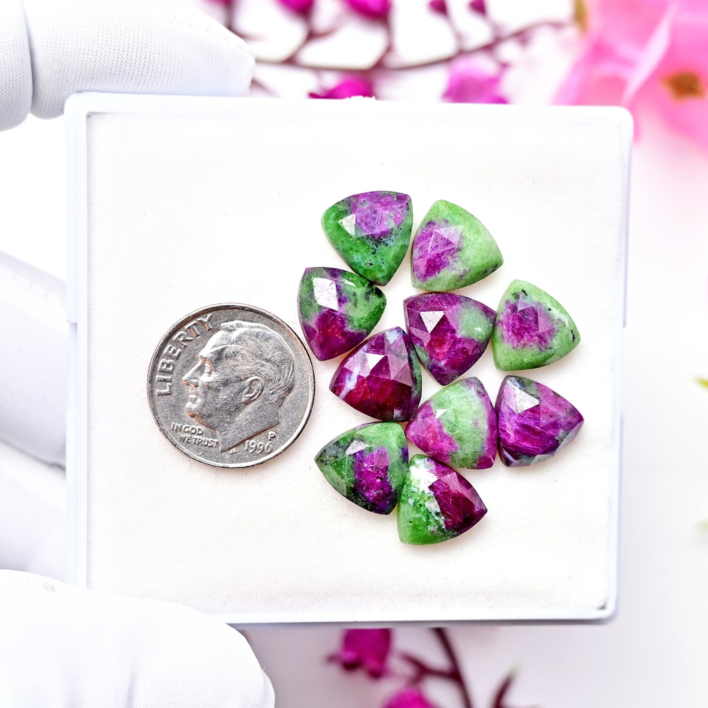 35.3cts Ruby Zoisite Rose Cut Trillian Shape 10X10mm AA Grade Gemstone Parcel - Total 10 Pcs