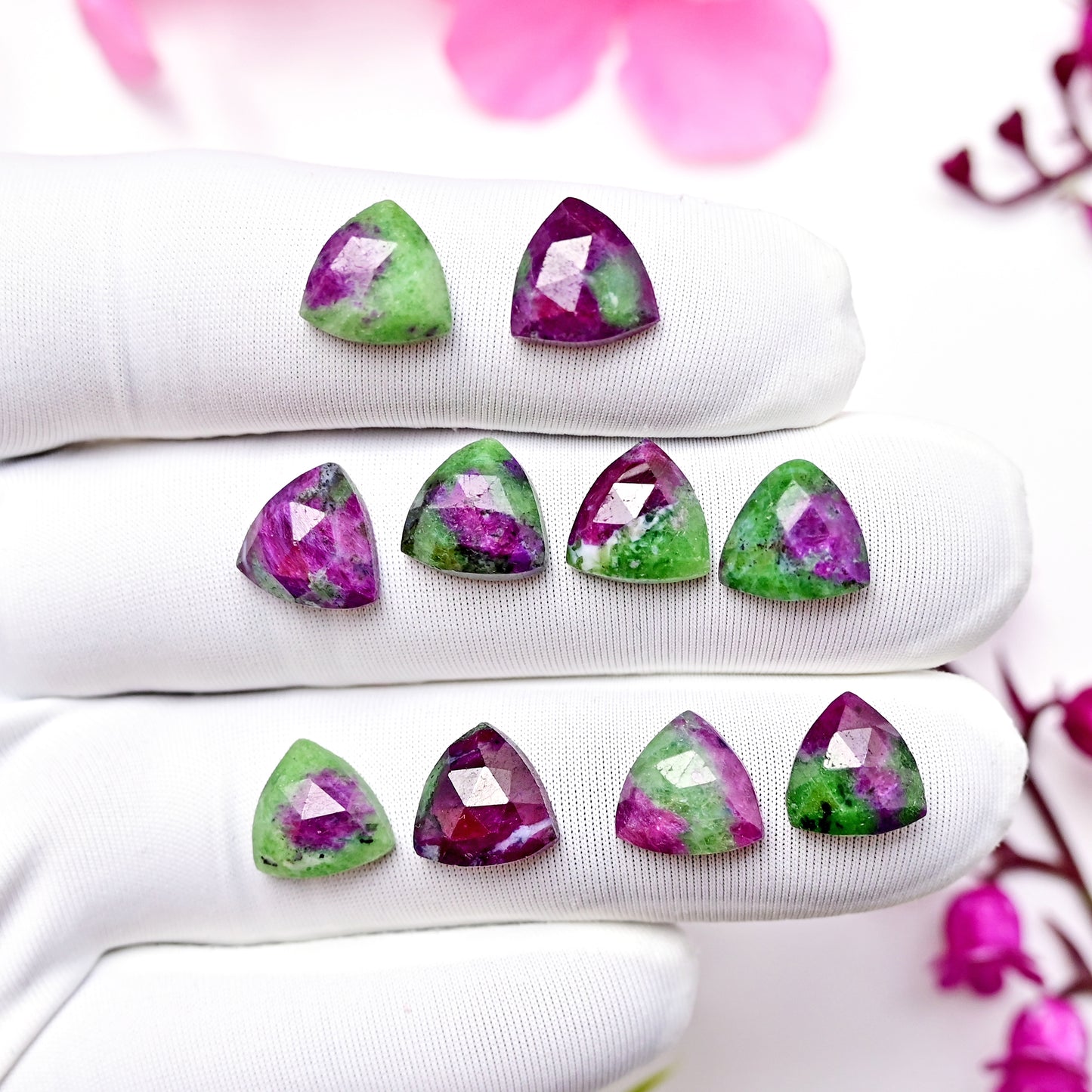 35.3cts Ruby Zoisite Rose Cut Trillian Shape 10X10mm AA Grade Gemstone Parcel - Total 10 Pcs