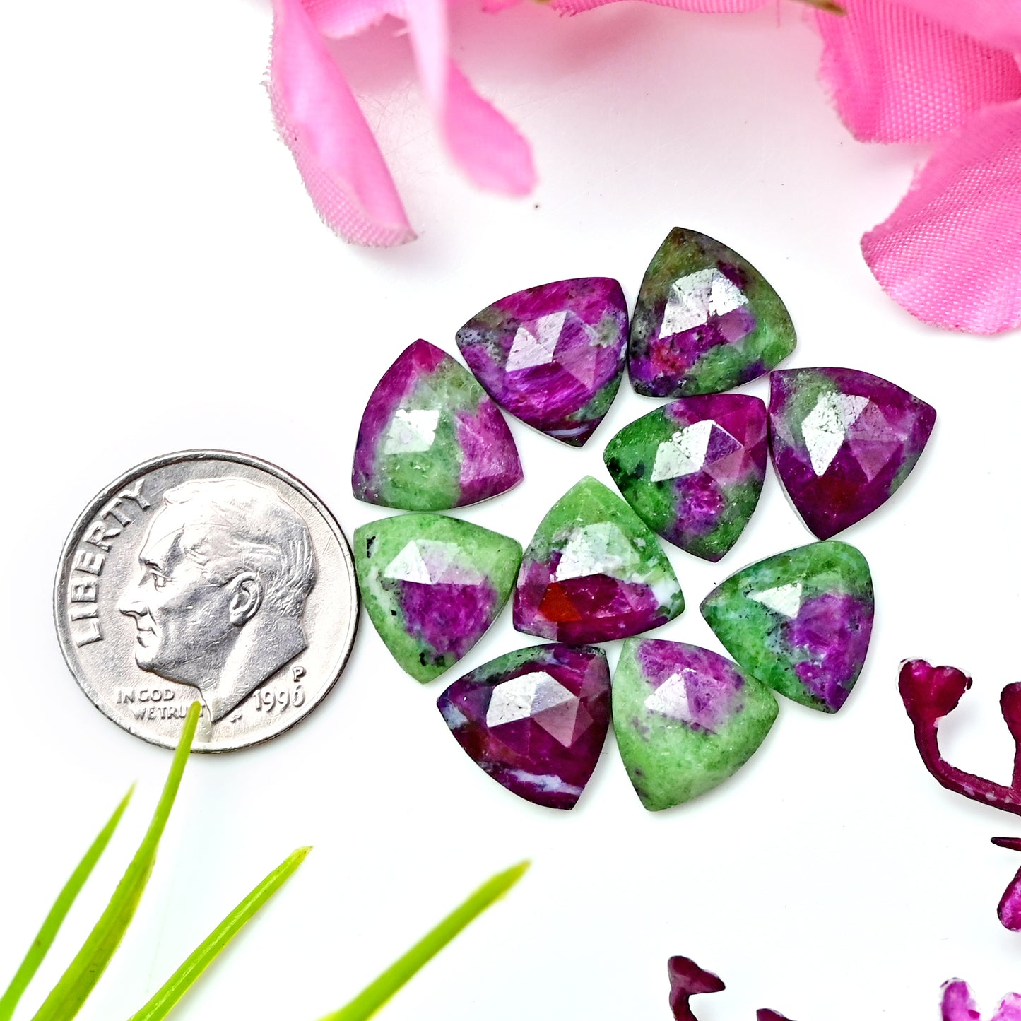 35.3cts Ruby Zoisite Rose Cut Trillian Shape 10X10mm AA Grade Gemstone Parcel - Total 10 Pcs