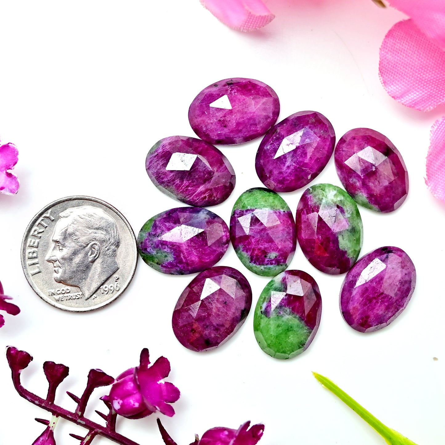 66.4cts Ruby Zoisite Rose Cut, Oval Shape 10X14mm AA Grade Gemstone Parcel - Total 10 Pcs