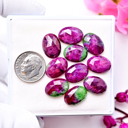 66.4cts Ruby Zoisite Rose Cut, Oval Shape 10X14mm AA Grade Gemstone Parcel - Total 10 Pcs