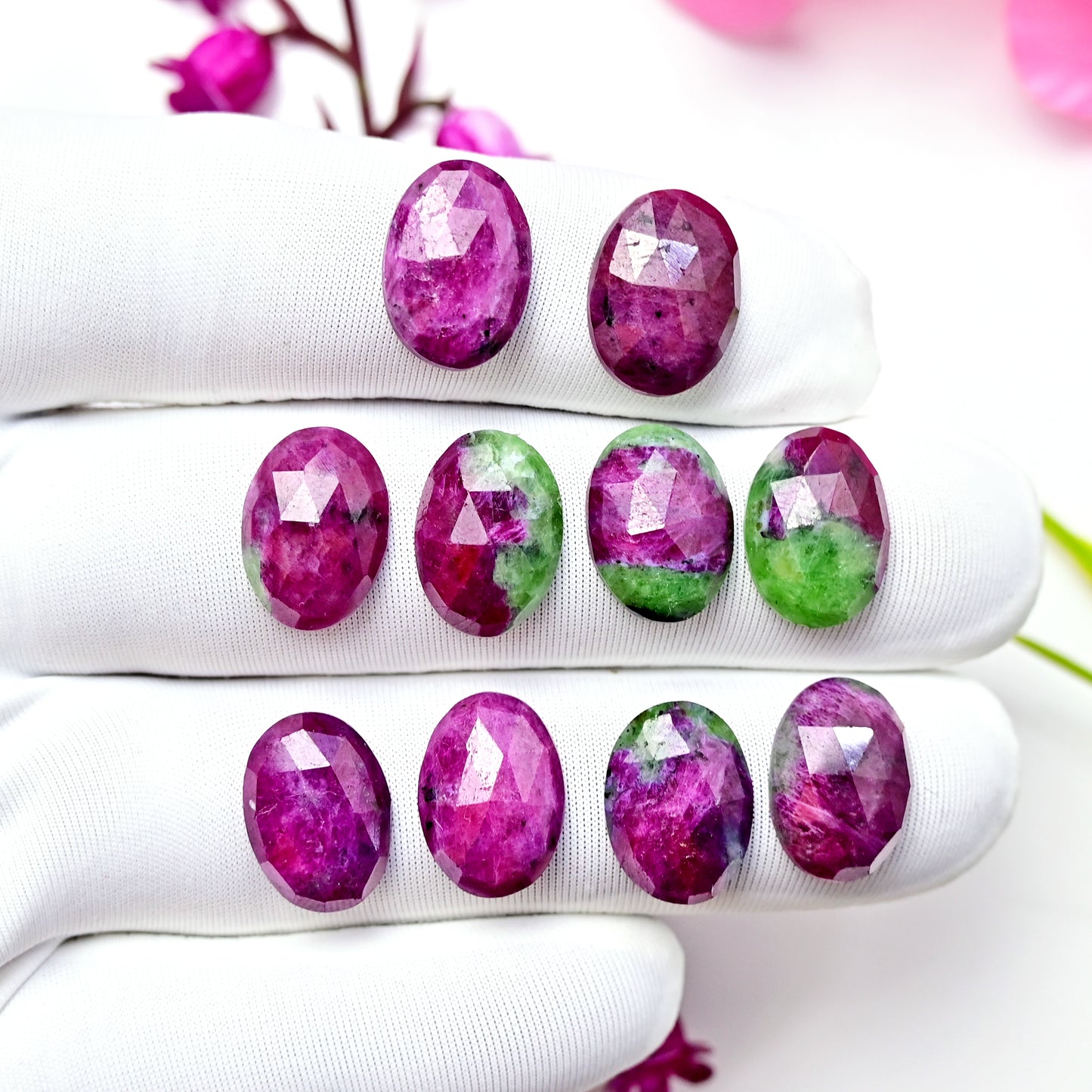 66.4cts Ruby Zoisite Rose Cut, Oval Shape 10X14mm AA Grade Gemstone Parcel - Total 10 Pcs