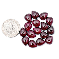 Almandine Garnet Gemstones | Deep Plum Pink Teardrop Smooth Cabochons - 16 Pieces