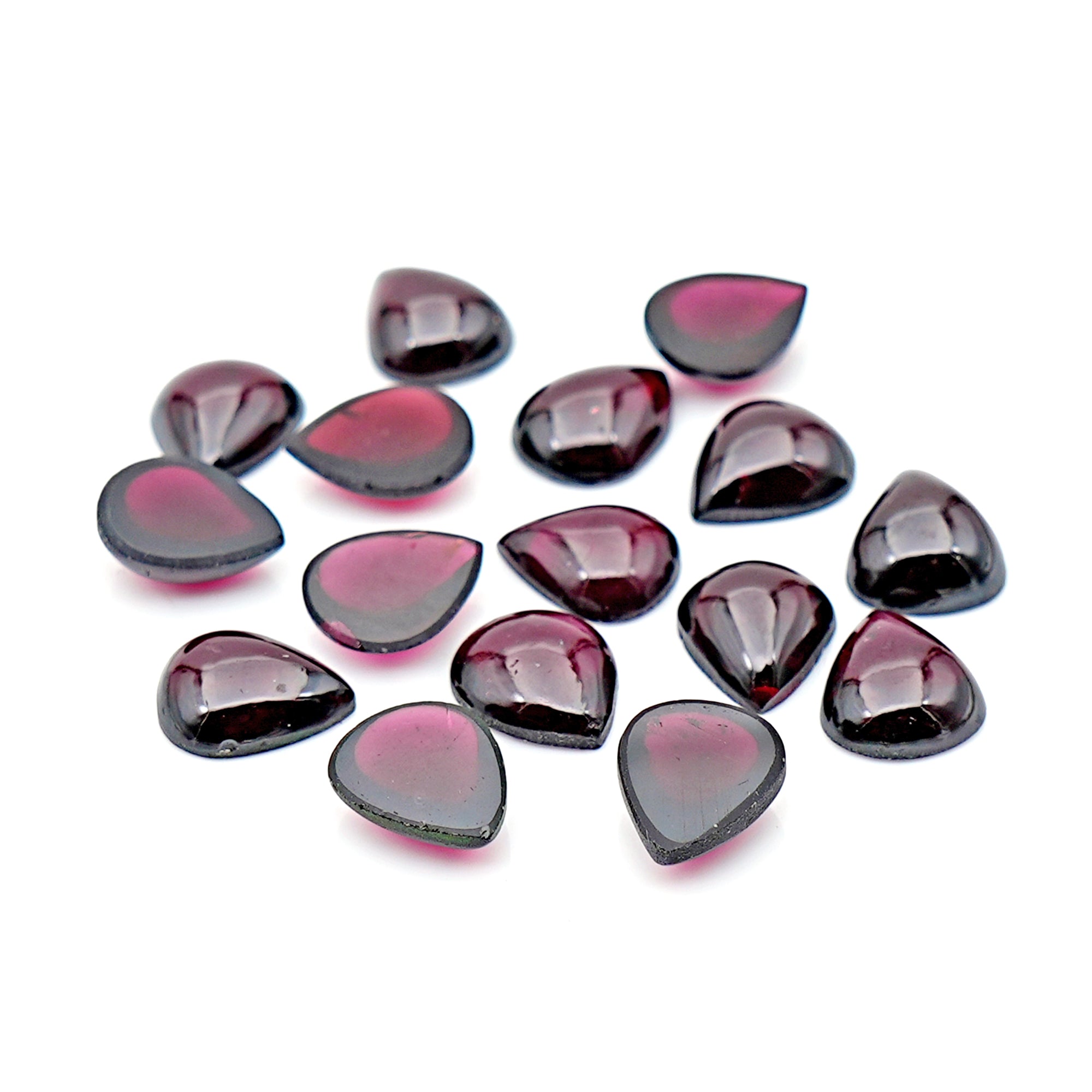 Almandine Garnet Gemstones | Deep Plum Pink Teardrop Smooth Cabochons - 16 Pieces