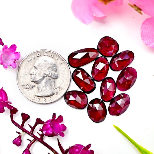 34.4cts Rhodolite Garnet Rosecut Cabochon  Freeform Shape 7x12mm AA Grade Gemstone Parcel - Total 10 Pcs