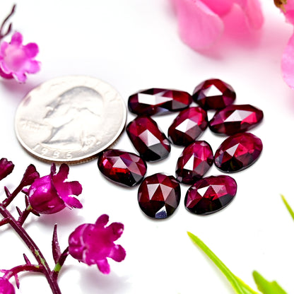 34.4cts Rhodolite Garnet Rosecut Cabochon  Freeform Shape 7x12mm AA Grade Gemstone Parcel - Total 10 Pcs