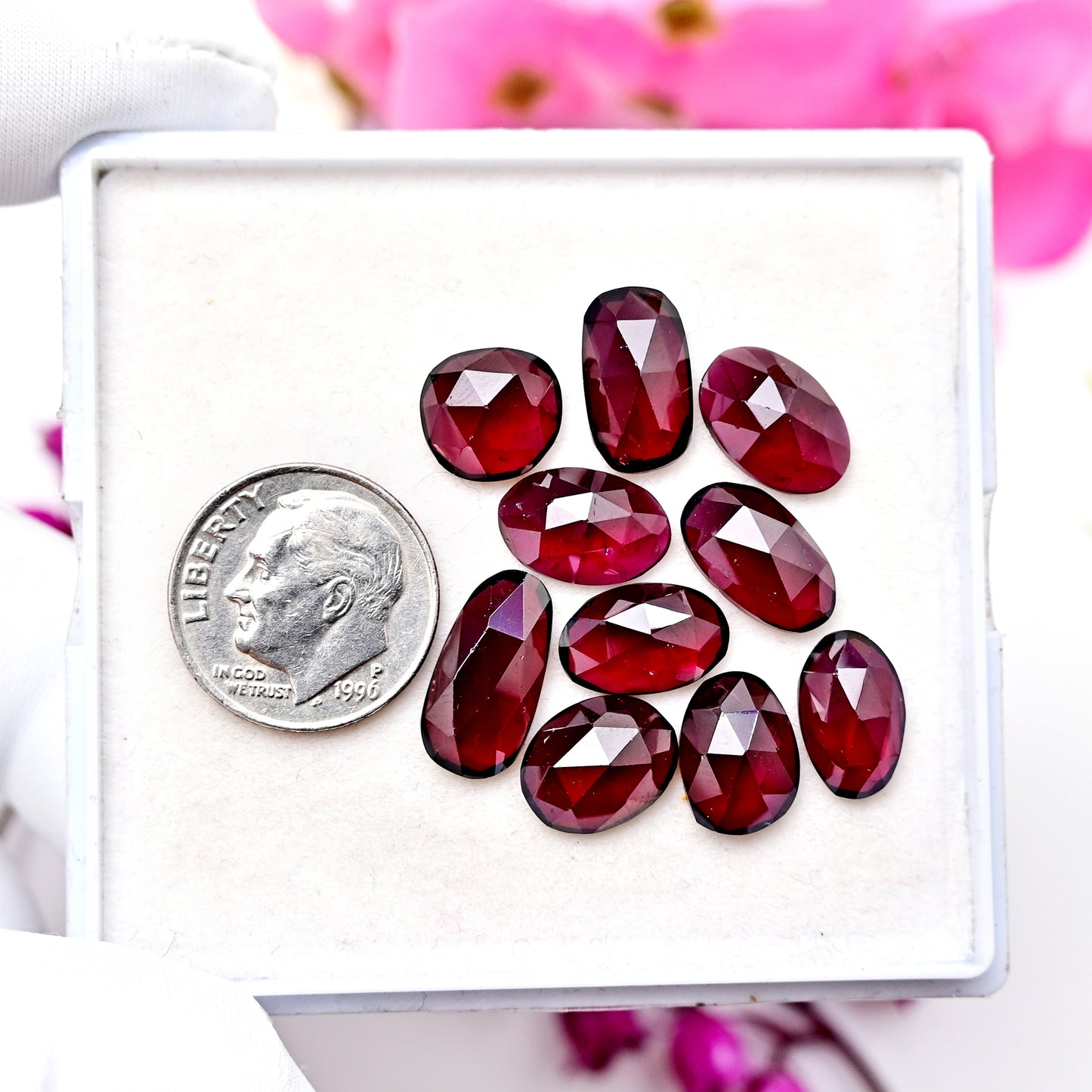 34.4cts Rhodolite Garnet Rosecut Cabochon  Freeform Shape 7x12mm AA Grade Gemstone Parcel - Total 10 Pcs