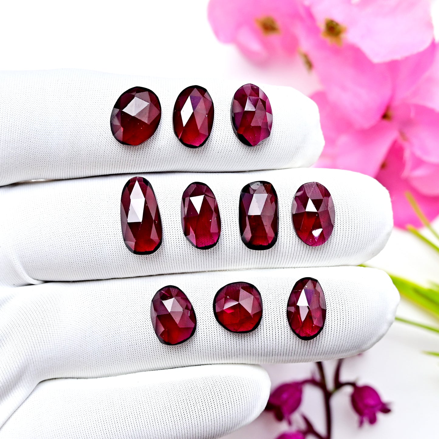 34.4cts Rhodolite Garnet Rosecut Cabochon  Freeform Shape 7x12mm AA Grade Gemstone Parcel - Total 10 Pcs