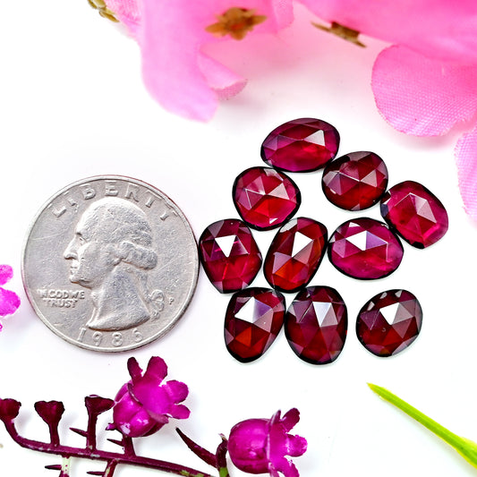 29.4cts Rhodolite Garnet Rosecut Cabochon Freeform Shape 7x11mm AA Grade Gemstone Parcel - Total 10Pcs