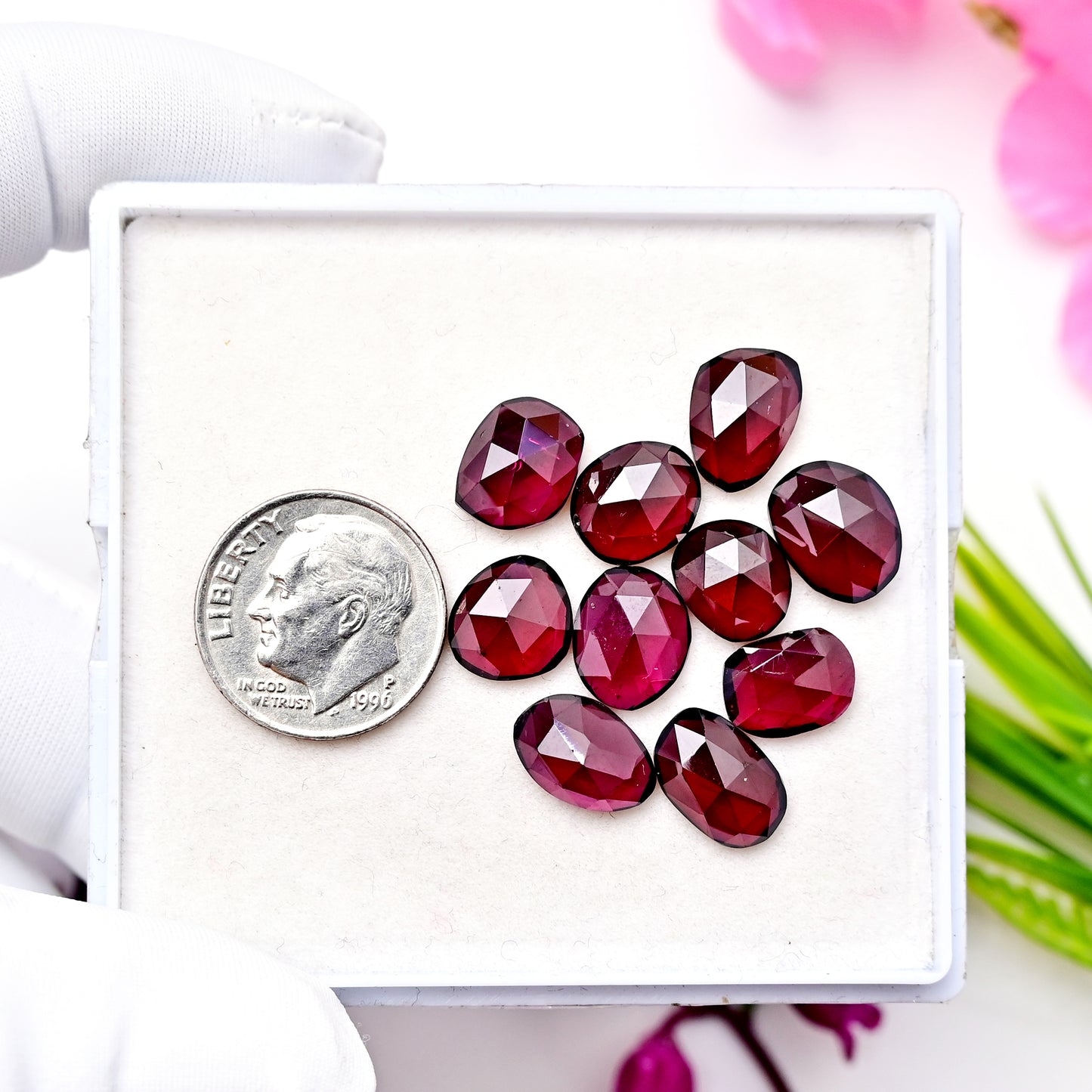 29.4cts Rhodolite Garnet Rosecut Cabochon Freeform Shape 7x11mm AA Grade Gemstone Parcel - Total 10Pcs