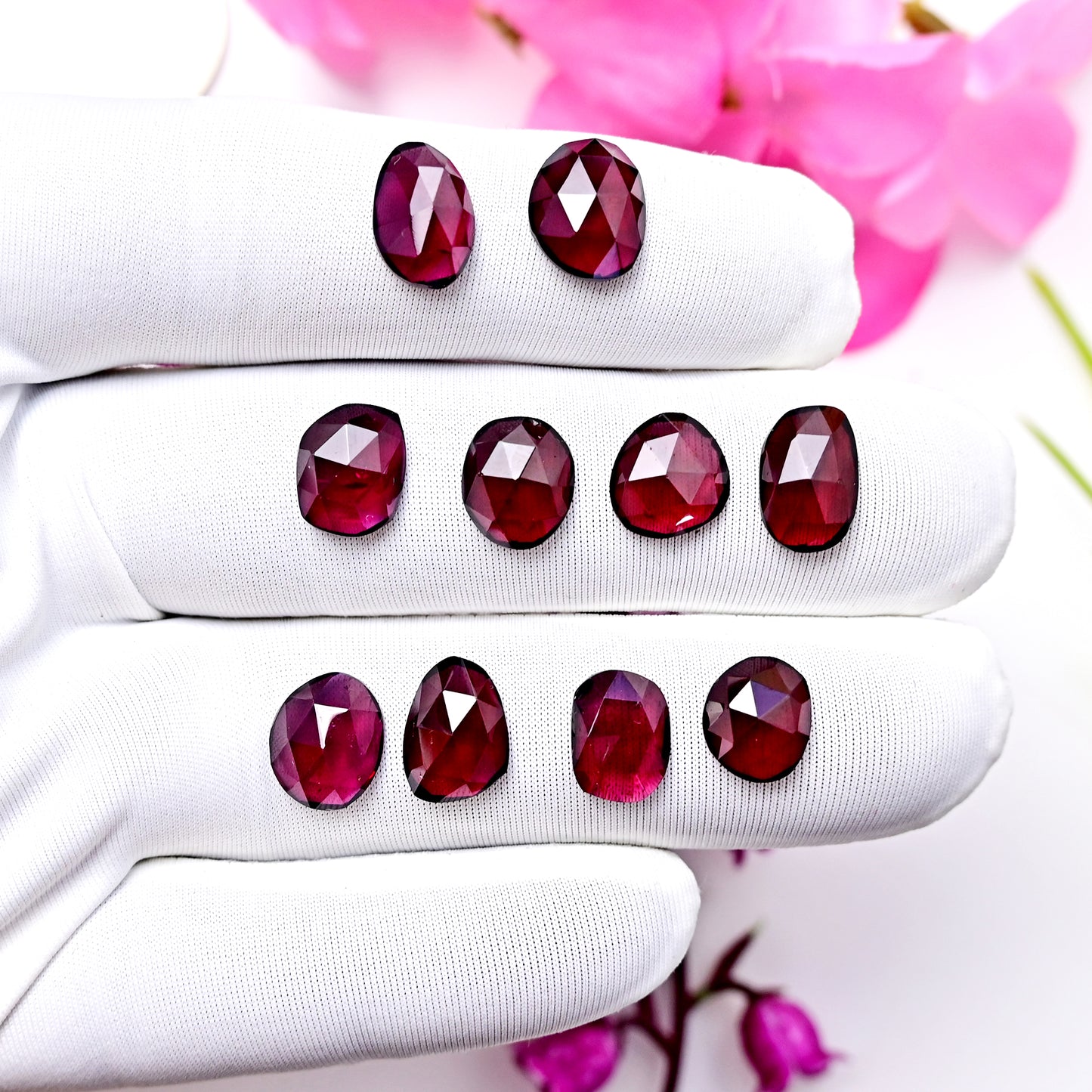 29.4cts Rhodolite Garnet Rosecut Cabochon Freeform Shape 7x11mm AA Grade Gemstone Parcel - Total 10Pcs